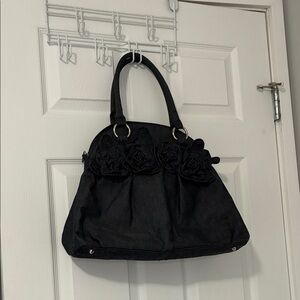 Big Buddha denim fabric purse handbag with 4 cloth roses on front